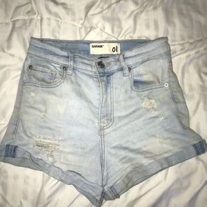 Light blue ripped high rise shorts